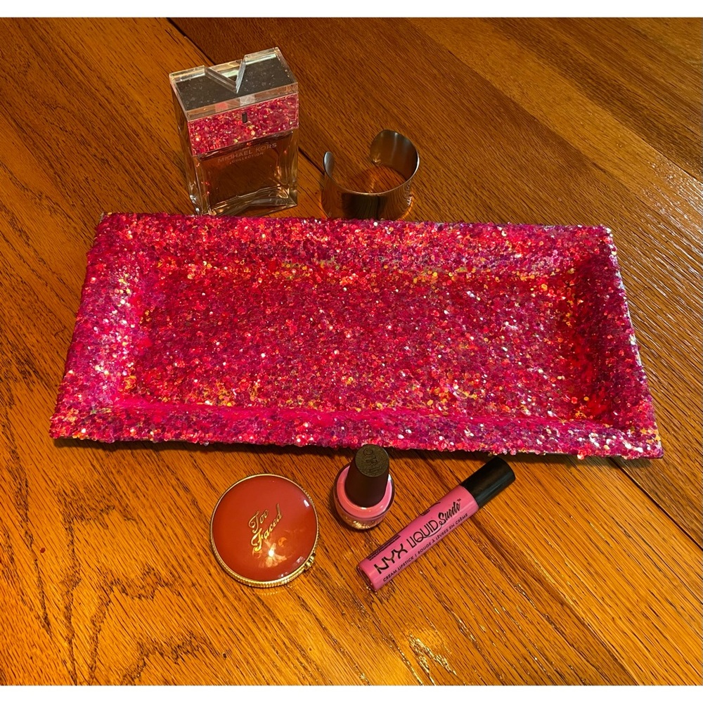Decorative Hot Pink Confetti/Glitter Cosmetics Tray